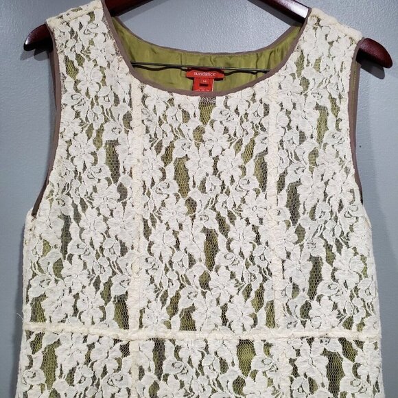 Sundance Women's Dress Mesh Lace Overlay Ivory Green Romantic Boho Sleeveless 14 - Picture 12 of 14